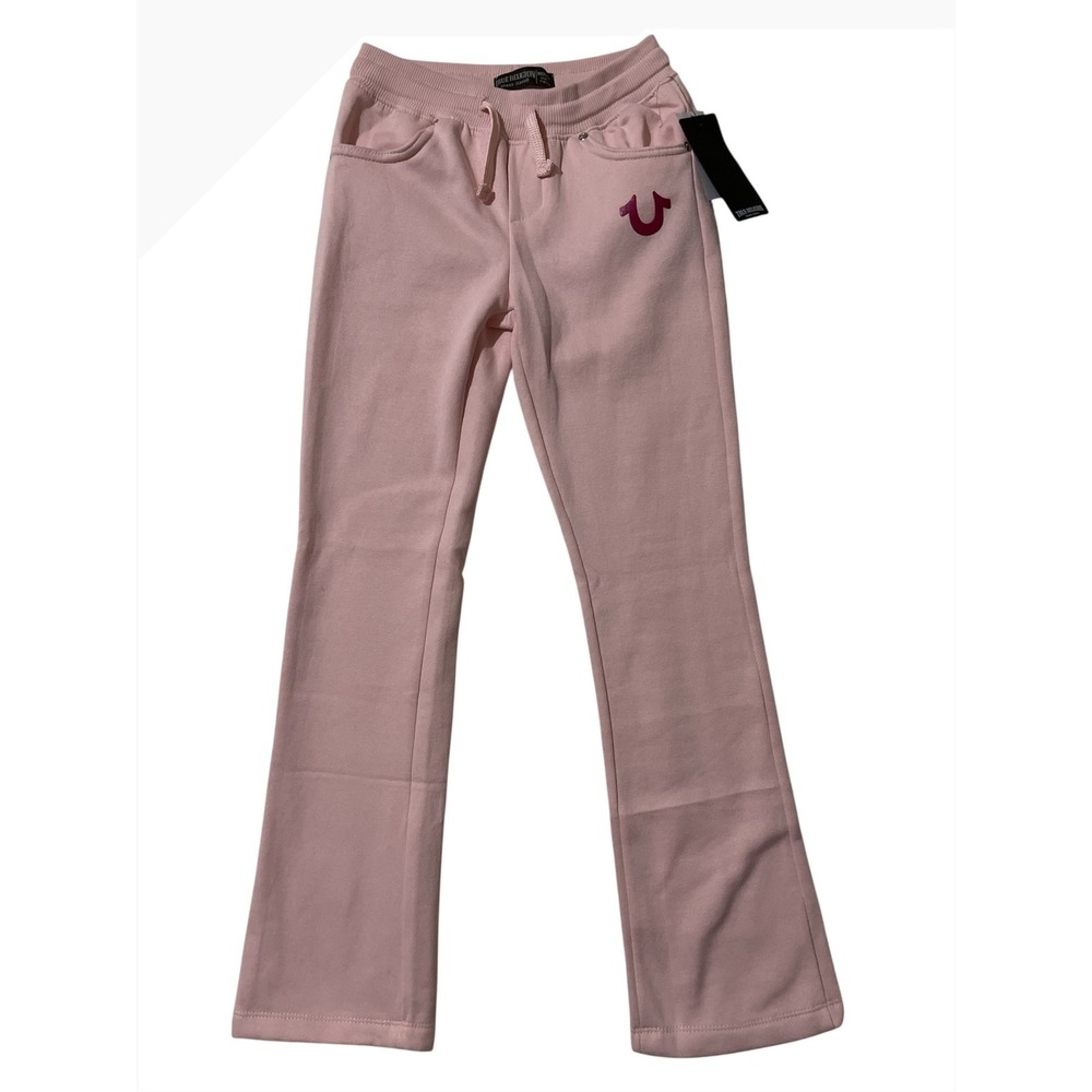 True Religion Girls Pink‎ Flare Sweatpants Horseshoe Logo M 10/12 Casual School